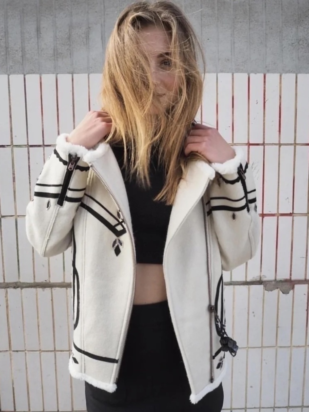 JACKET Heavy Warm Bomber Scotch & Soda Embroidered Cream Wool Blend